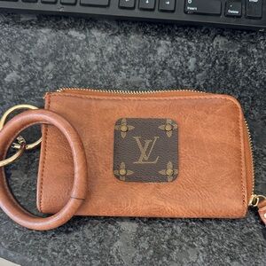Tan Leather Key Wristlet with Authentic Upcycled Louis Vuitton Project Purse